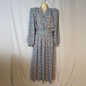 Vintage Leslie Fay Multicolor Floral Long Sleeve Dress